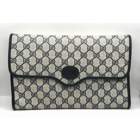 Gucci Handbags - Vintage Gucci GG Supreme Monogram Navy Blue Canvas Crossbody Clutch Italy